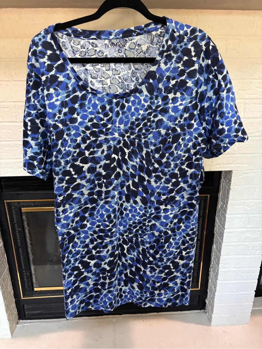 Roaman's Blue & Black Animal Print Short Sleeve Tee